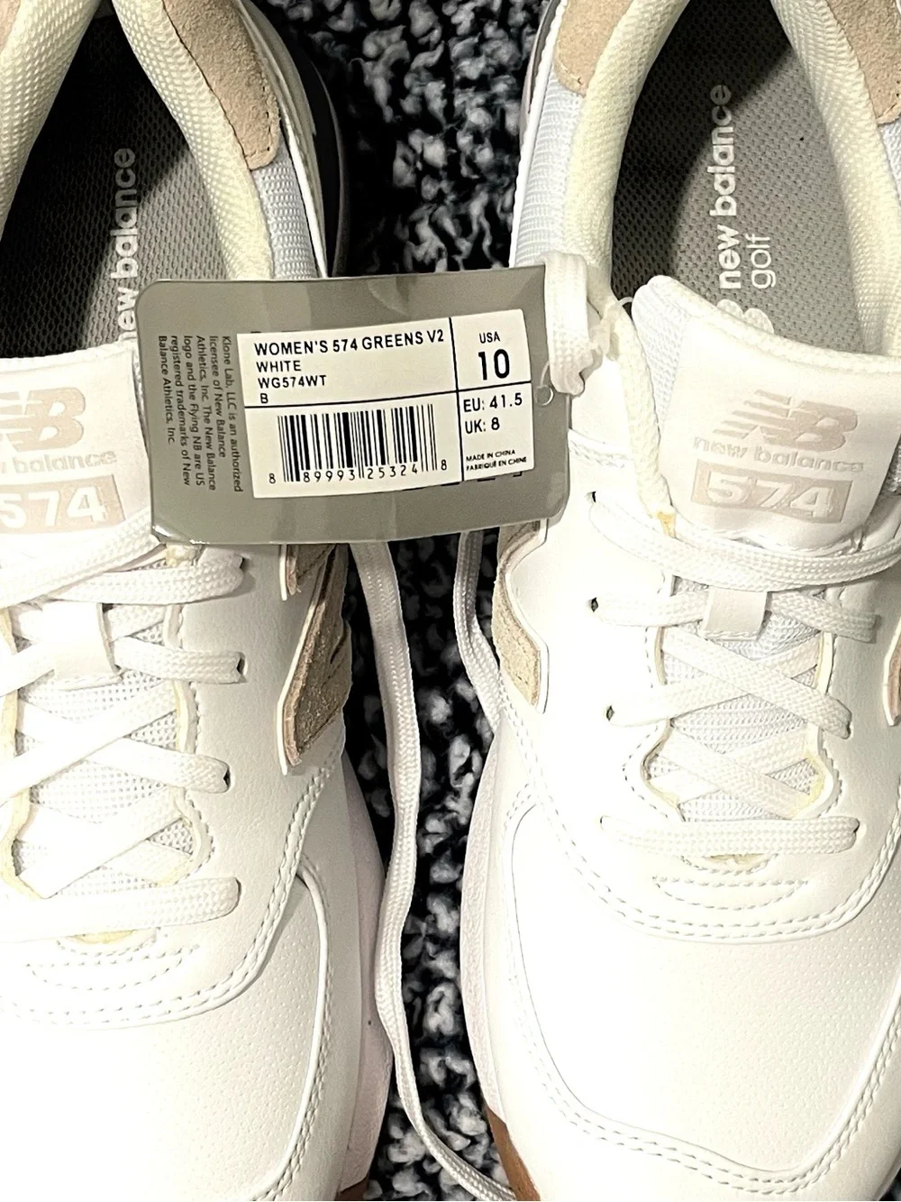 New Balance 574 Sneakers spikeless,Green V2 in White and Tan Unisex